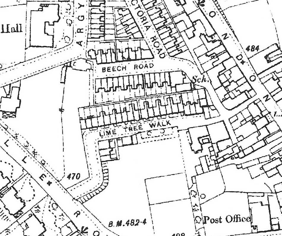 Lime Tree Walk completed and shown on Ordnance Survey map, 1909