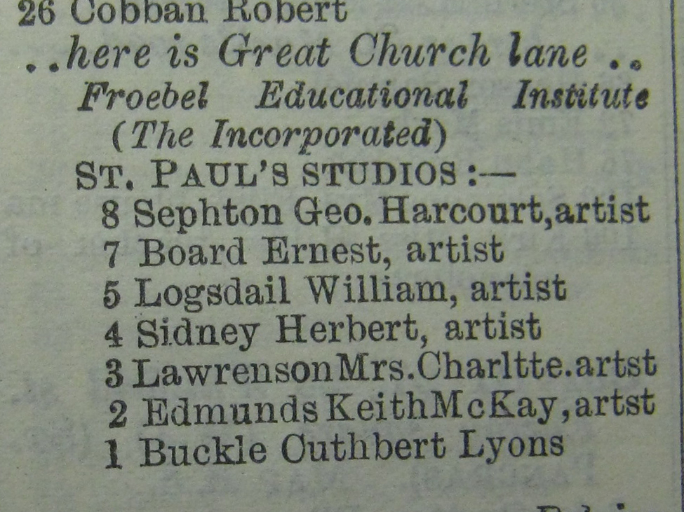 St Paul's Studios in the London Post Office Directory, 1922